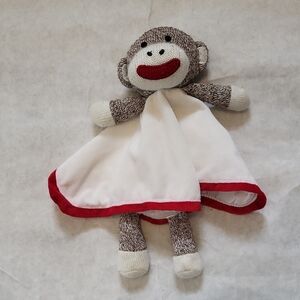 Sock Monkey security blanket with red trim